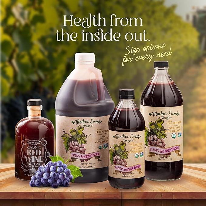 Mother Earth, Organic Red Wine Vinegar with The Mother, Fresh Pressed Organic Cabernet Grapes