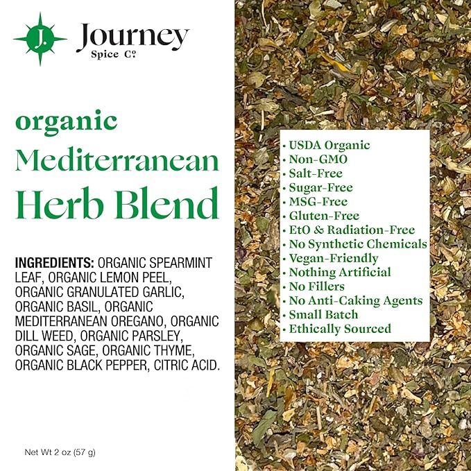 Organic Mediterranean Herb Blend by Journey Spice Co. | Gourmet Spice Seasoning Blend for Chicken
