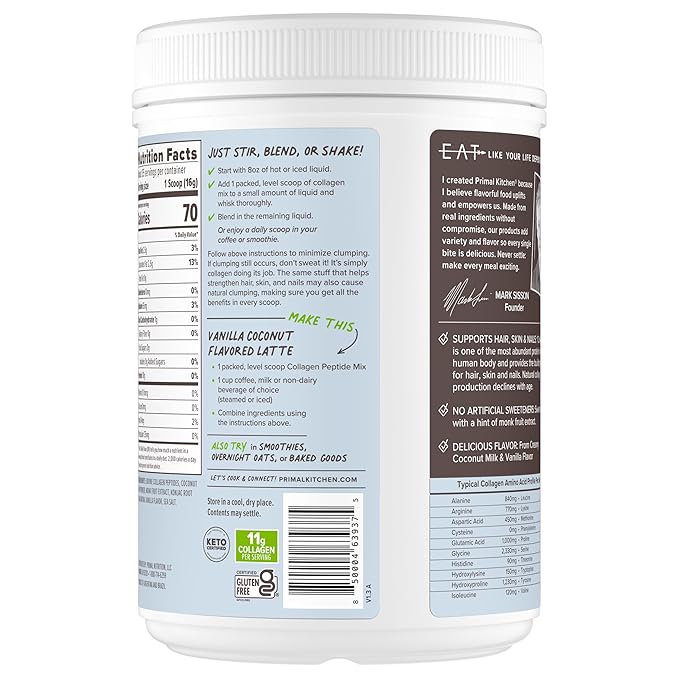 Primal Kitchen Vanilla Collagen Fuel® Drink Mix, Vanilla Coconut Collagen Peptides, No Dairy or