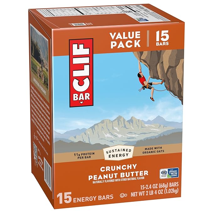 CLIF BAR - Protein Bars - Crunchy Peanut Butter - Made with Organic Oats - Energy Bars - Non-GMO