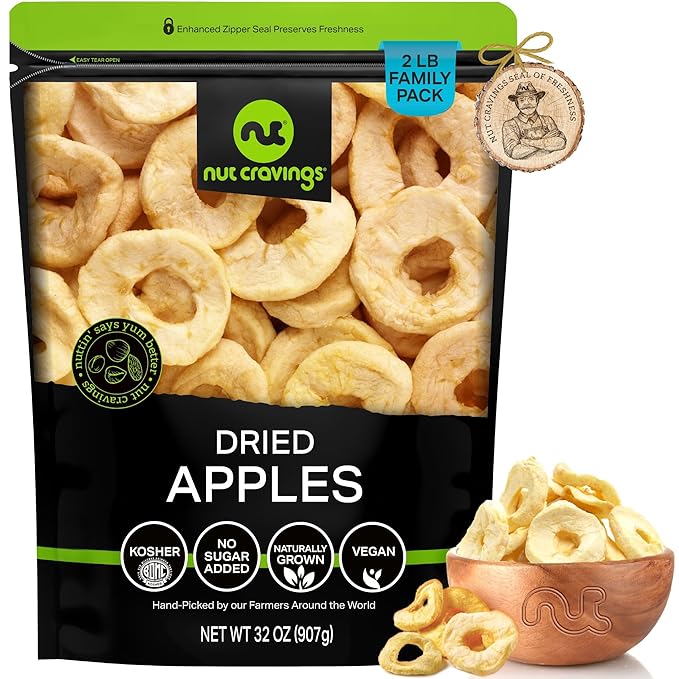 NUT CRAVINGS - Dried Apple Rings Slices, No Sugar Added - Chewy Soft Texture (32oz, 2 LB) Bulk Dry