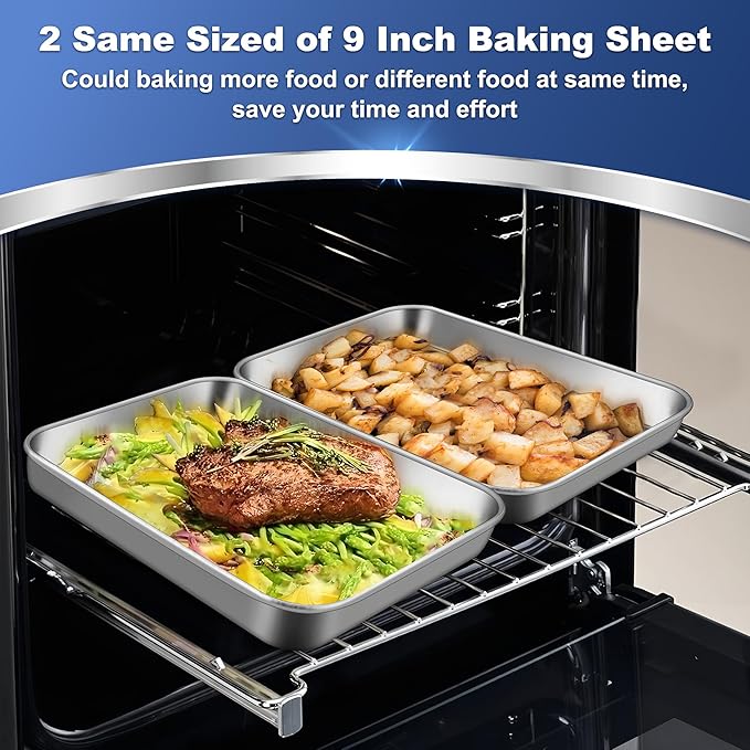 P&P CHEF 9 Inch Baking Cookie Sheet, Oven Pan Tray Stainless Steel Sheet Pan for Kitchen, Oven