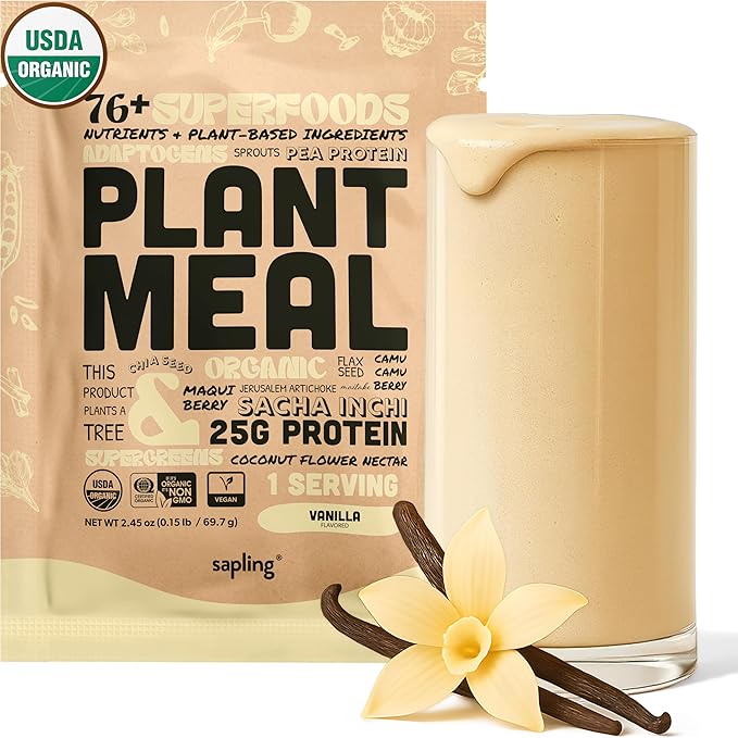 Plant Meal Replacement Shake - Vanilla - 25g of Plant Based Vegan Protein Powder, 76+ Organic