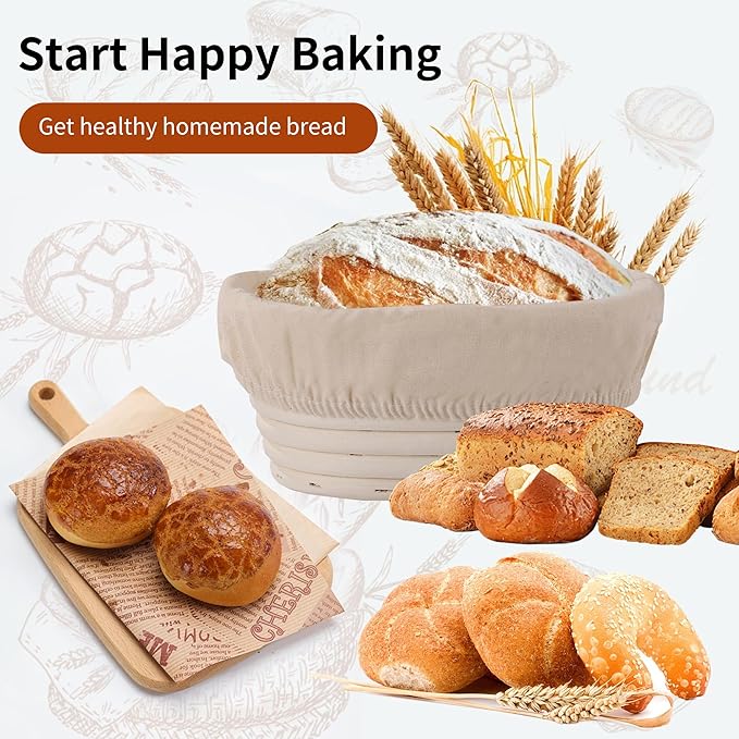 (6.7x4.7x3in) Mini Banneton Bread Proofing Basket Set of 6, Oval Sourdough Bread Basket with Liner