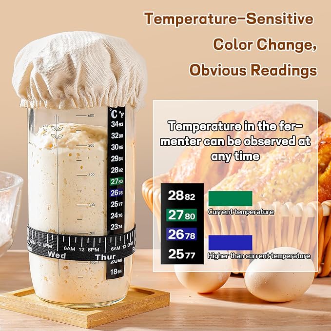 DWTS DANWEITESI Sourdough Starter Jar with Date Marked Feeding Band, Thermometer, Sourdough