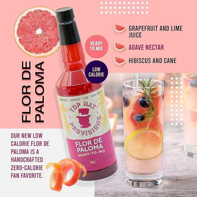 Top Hat Hibiscus Paloma Mix - Craft Grapefruit Hibiscus Cocktail Mixer - Handcrafted with Organic