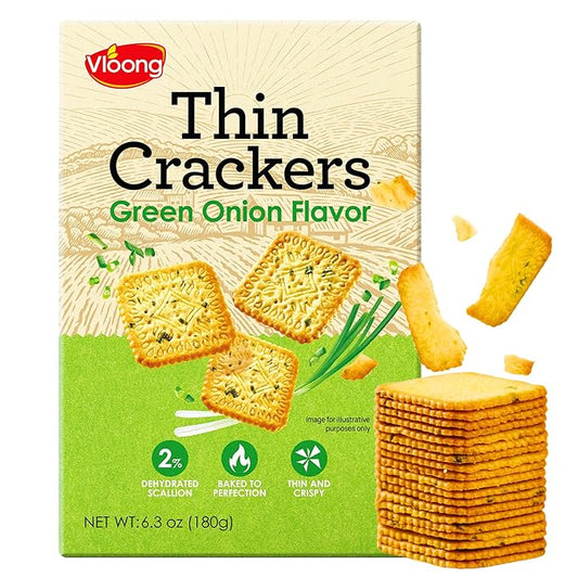 Vloong Green Onion Flavor Thin Crackers, Individual Packs with Versatile Flavors, Healthy Snacks