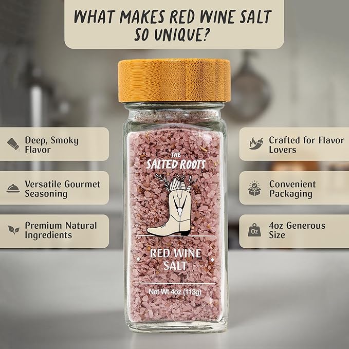 The Salted Roots - Red Wine Salt - Bold & Smoky Seasoning - Infused with Red Wine, Peppercorn
