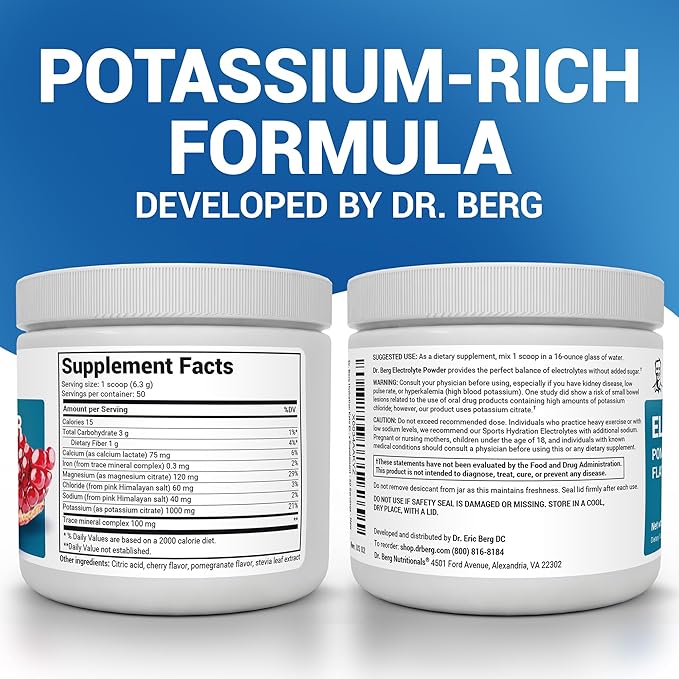 Dr. Berg Zero Sugar Hydration Keto Electrolyte Powder - Enhanced w/ 1000 mg of Potassium & Real