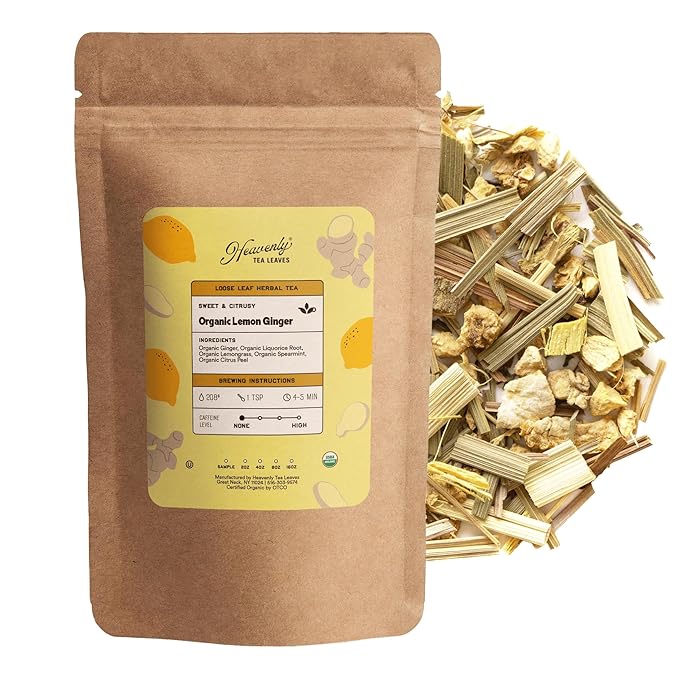 Heavenly Tea Leaves Organic Lemon Ginger, Loose Leaf Herbal Tea, 4 oz. (Approx. 50 Cups of Tea)