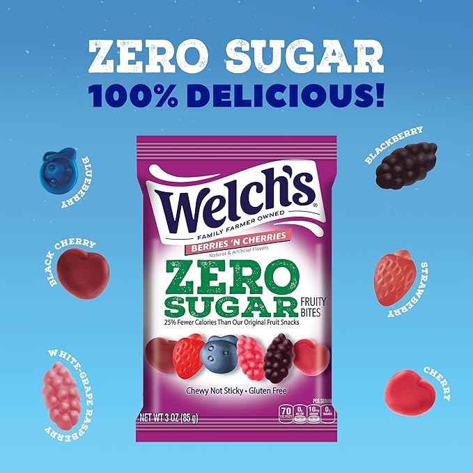Welch's Zero Sugar Fruity Bites, Berries 'n Cherries Snack Box, Gluten Free & Sugar Free Snacks