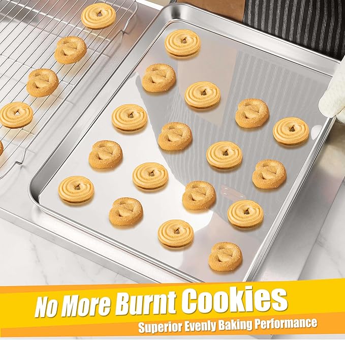 Homikit 1 Pack Baking Sheet, 18 x 13 Inches Stainless Steel Large Cookie Pan, Heavy Duty Metal Half
