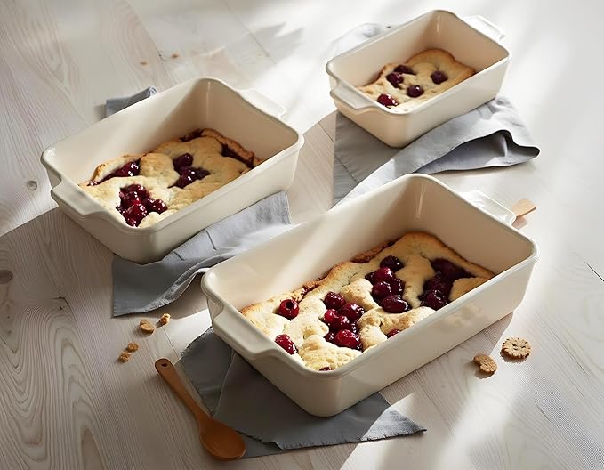 Kook Casserole Dishes for Oven, Ceramic Bakeware Set, Rectangular Baking Dishes, For Casseroles