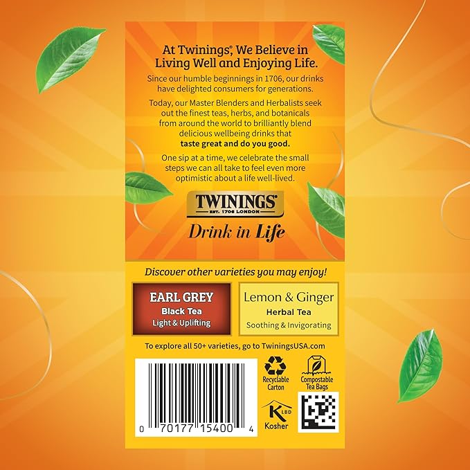 Twinings Lady Grey Black Tea Individually Wrapped Bags, 20 Count (Pack of 6), Orange & Lemon Peel