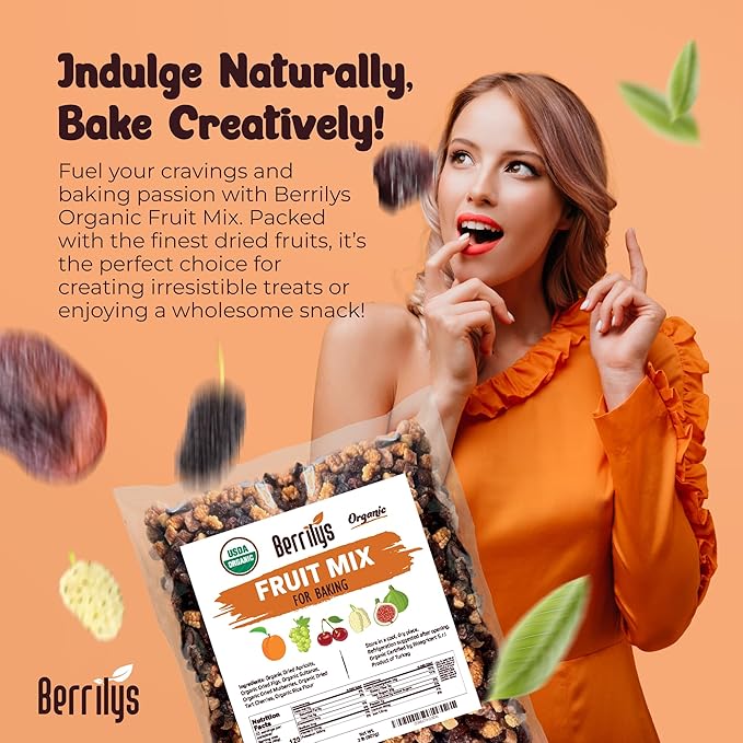 Berrilys Dried Fruit Mix, 2 Lbs, Organic, Diced Figs, Diced Apricots, White Mulberries, Sultanas