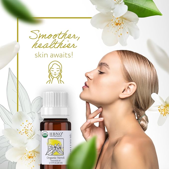HBNO Organic Neroli Essential Oil- 1/3 oz (10ml) Size - Ideal for Diffusers, Cleaning Agents