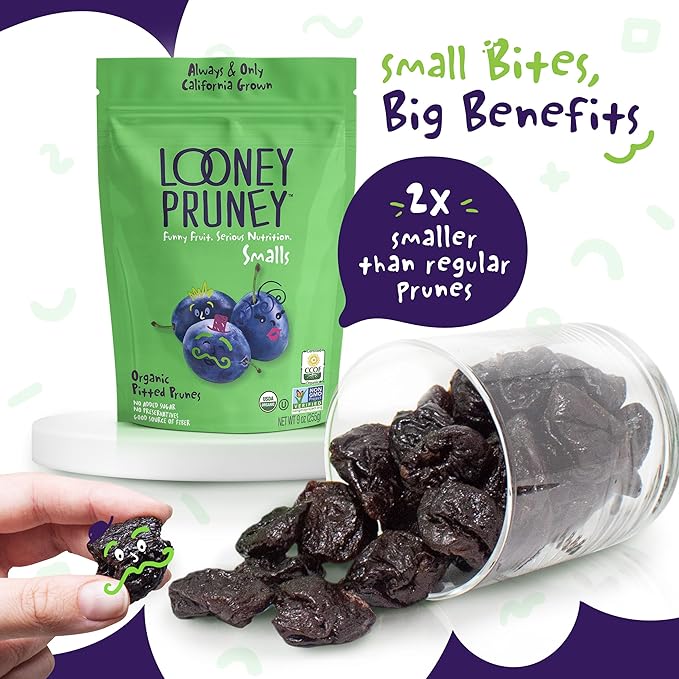 Looney Pruney Smalls Fruit Snacks | Naturally Sweet Bite-Sized Prunes | Organic Fruit Snack Packs