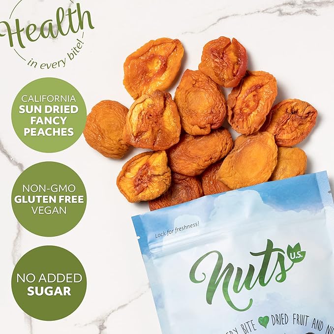 NUTS U.S. - Dried Fancy Peaches | Natural Snack | Fruity Aroma| No Added Sugar and Non GMO | Vegan