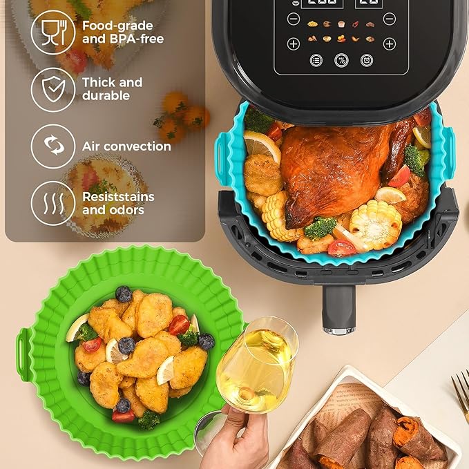 3 Pack Air Fryer Silicone Liners for 5 QT or Bigger, Reusable Food Grade Silicone Airfryer Liners