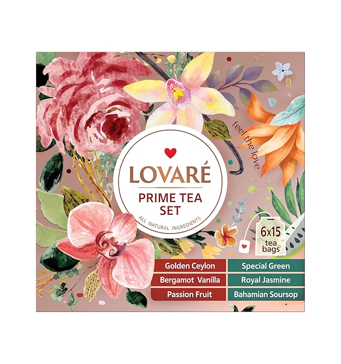 Lovare Black and Green Tea Bags Variety Pack - Made in Ukraine Tea Sampler - Individually Wrapped