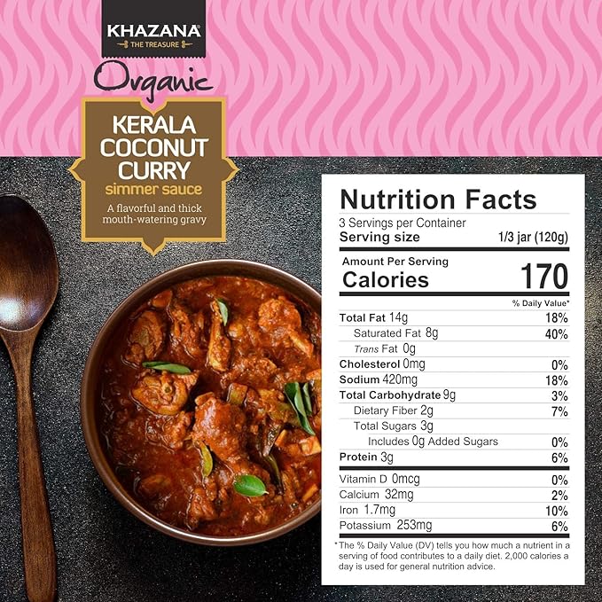 Khazana ORGANIC Kerala Coconut Curry Indian Simmer Sauce - 12.7oz Jars | Non-GMO, Vegan, Gluten