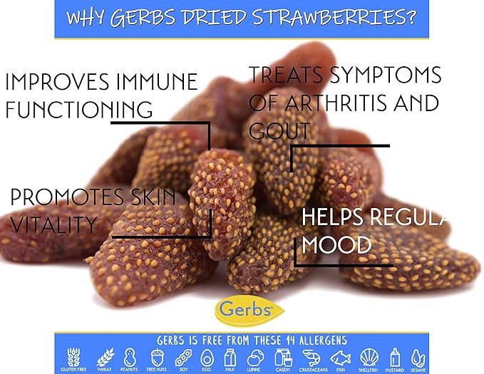 Gerbs Summer Sweet Strawberries 2 lbs. | Dehydrated, Unsulfured, Resealable Bag | Naturally Sweet &