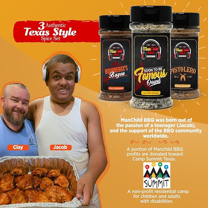 Manchild BBQ Rub Spices and Seasonings Gift Set | All Natural Texas Spice Dry Rubs for Cooking &