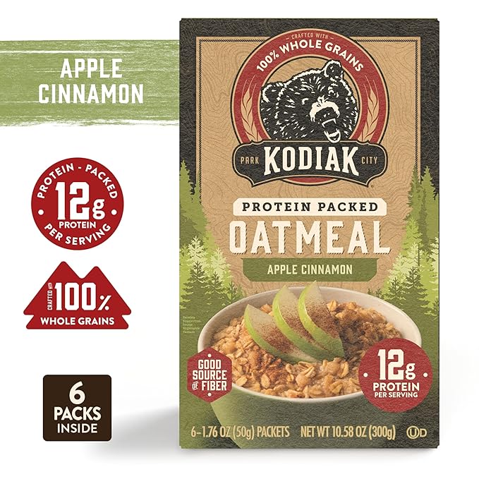 Kodiak Cakes Instant Oatmeal Packets, Apple Cinnamon, High Protein, 100% Whole Grains, 6 boxes with
