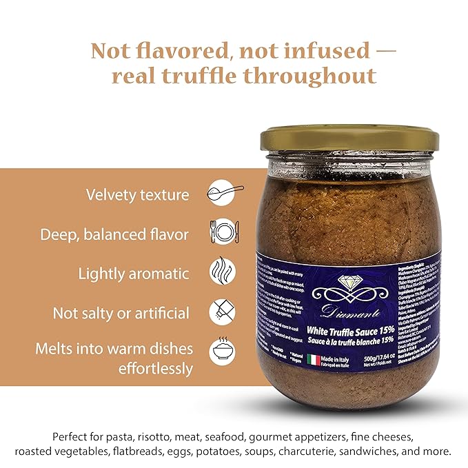 Diamante Italy White Truffle Sauce with High 15% White Truffle Content - Authentic Italian Gourmet