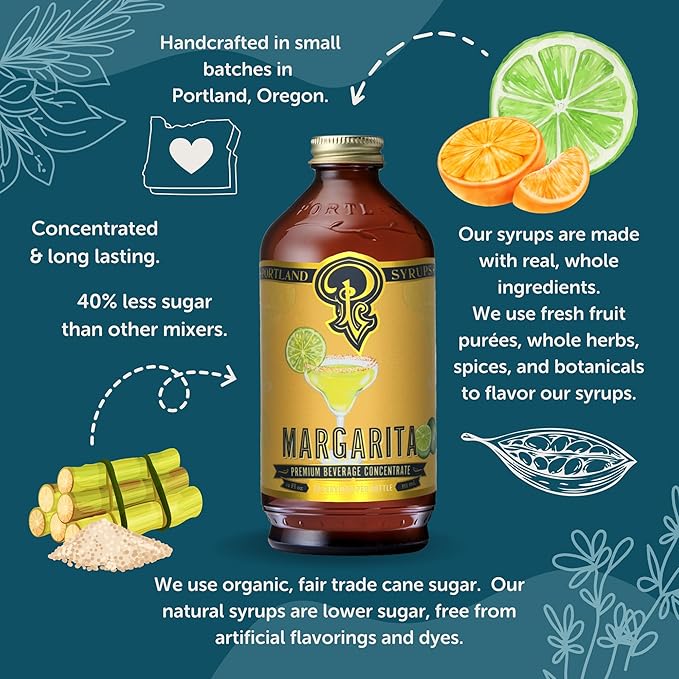 Portland Syrups Margarita Syrup - Craft Cocktail and Mocktail Mixer with Tangerine, Blood Orange