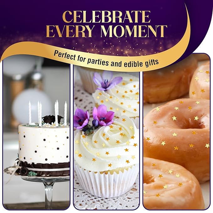 Goldz Edible Star Glitter ??Metallic Edible Stars for Cake Decorating, Cake Decorations, Gold Star