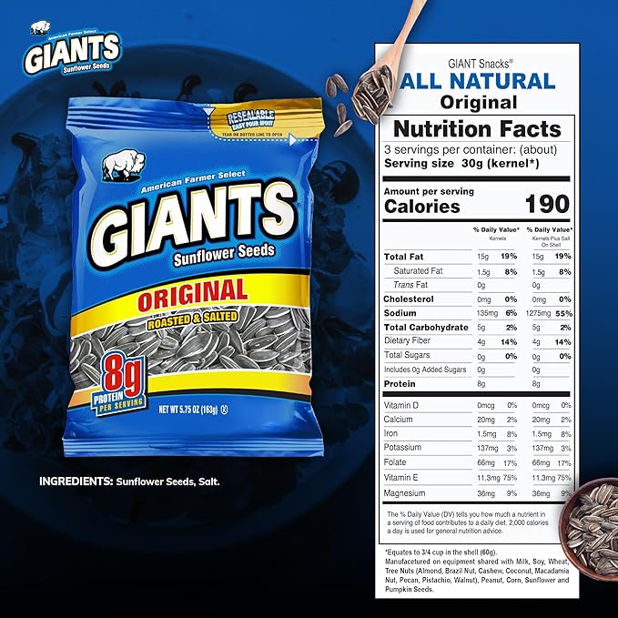 GIANTS Original Sunflower Seeds - Sunflower Seeds to Eat, Sunflower Seeds Bulk, Lightly Salted for