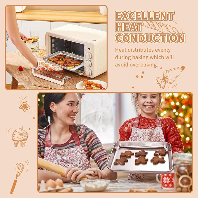 Stainless Steel Baking Sheet Set of 2, Deedro Cookie Sheet Metal Baking Pan Oven Tray, Non Toxic &