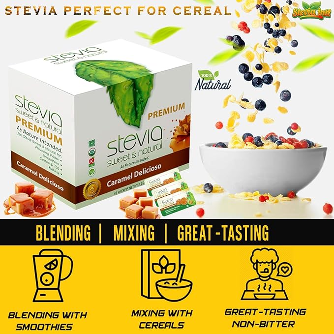 Caramel Delicioso Organic Stevia Powder. All-Natural Sweetener, Sugar Substitute Highly