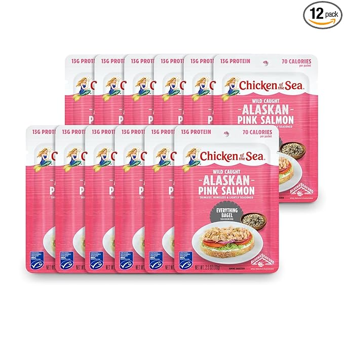 Chicken of the Sea Alaskan Pink Salmon, 2.5 oz. Packets (Box of 12), Wild Caught Salmon, Everything