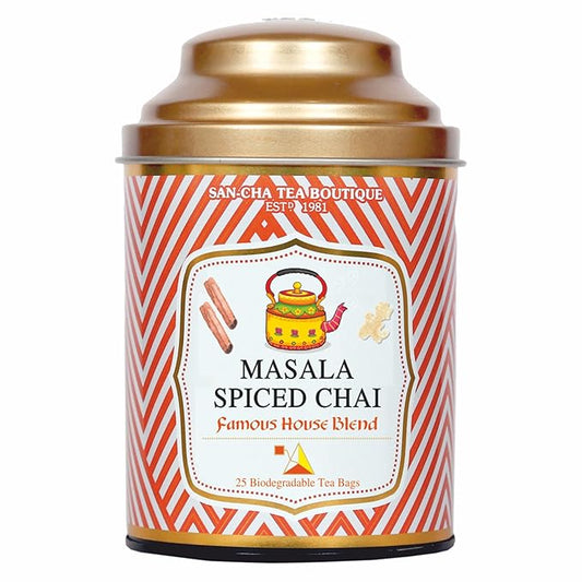 Sancha Tea Boutique, Masala Chai, Spiced Tea, 25 Pyramid Bags, India’s Famous Chai, Blend of