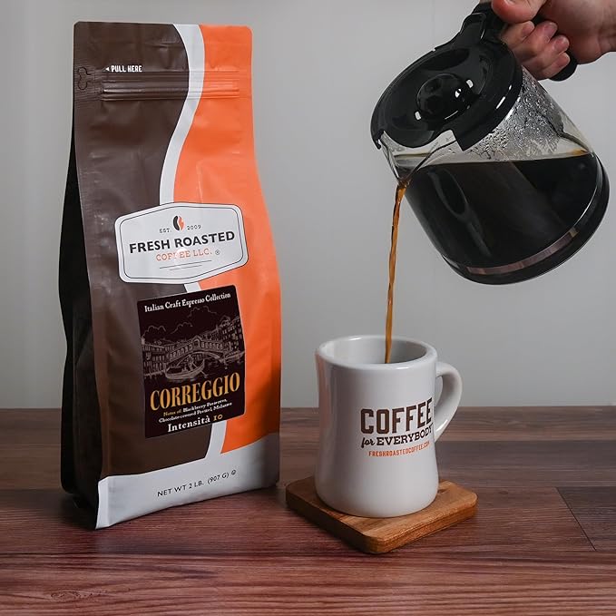 Fresh Roasted Coffee, Correggio Italian Craft Artisan Blend, 2 lb (32 oz), Dark Roast, Kosher