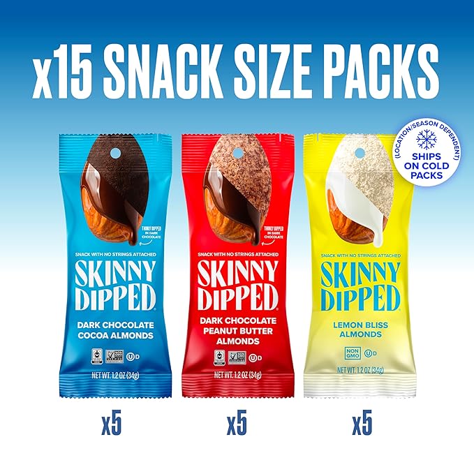 SkinnyDipped Snack Attack Almond Variety Pack, Chocolate Covered Almonds, Low Sugar, Gluten Free
