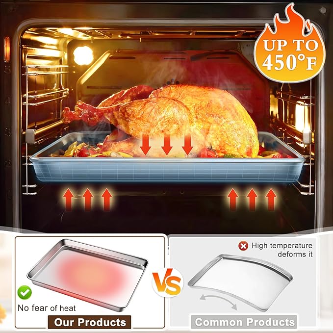 Baking Sheet Set of 2, Commercial Grade Stainless Steel Cookie Sheets for Baking, 17.5''x13'' /