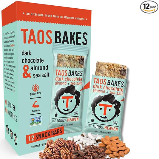 Taos Bakes - Snack Bars - Dark Chocolate Almond + Sea Salt - Protein Bars - 8g of Protein, High