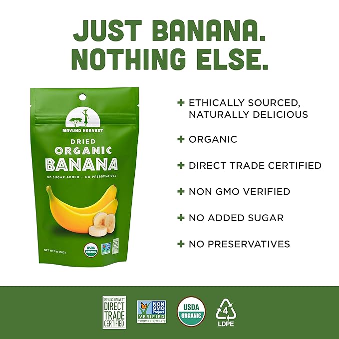 Mavuno Harvest Dried Banana Chips Fruit Snacks | Organic Dried Banana | Healthy Snacks for Kids &