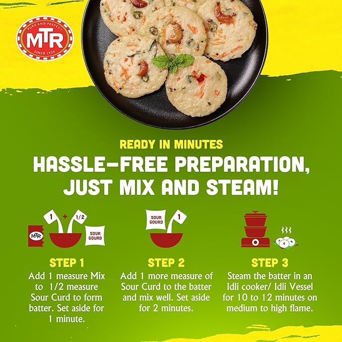 MTR Instant Rava Idli Mix - Ready to Cook Authentic Indian Breakfast, Lunch, Dinner or Snack Meal