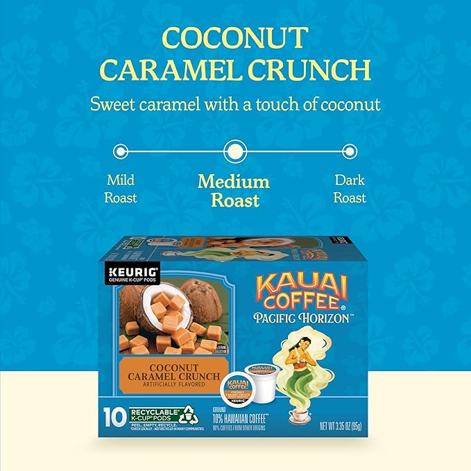 Kauai Coffee K-Cup Pods for Keurig Brewers – Arabica Coffee, 10% Hawaiian – Medium Roast, Nutty