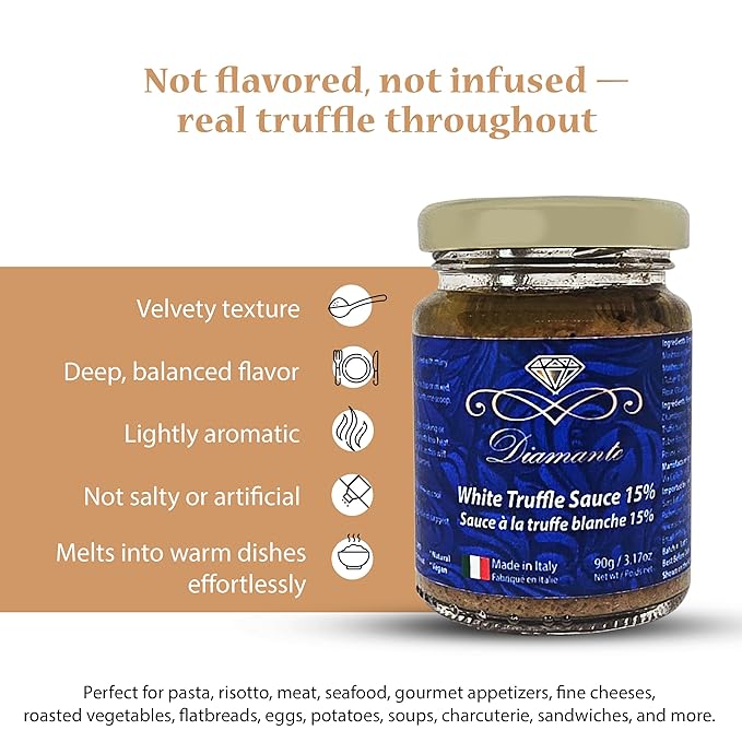 Diamante Italy White Truffle Sauce with High 15% White Truffle Content - Authentic Italian Gourmet
