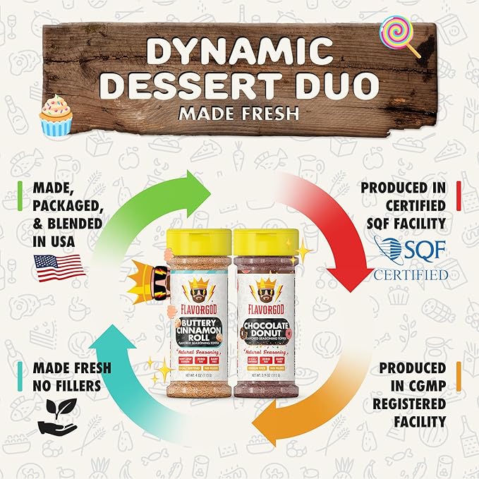 Flavor God Dynamic Dessert Duo Pack of 2 Seasoning Topper Gift Set, Buttery Cinnamon Roll &