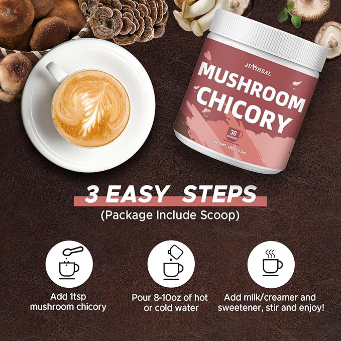 JUYIHEAL Mushroom Chicory, Mushroom Chicory Coffee 6 Mushrooms with Chicory Root for Energy, Focus