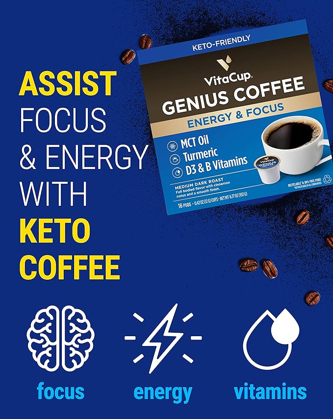 VitaCup Coffee Pods 40ct, Slim w/Garcinia for Diet Support 10ct, Genius Keto w/MCT Oil for Energy &