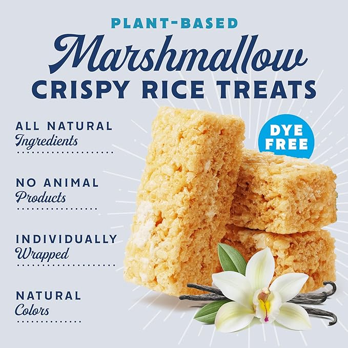 GoodMallow Vegan Rice Crispy Treats Individually Wrapped Box of 8, Kosher Vegan Snacks, Gluten Free
