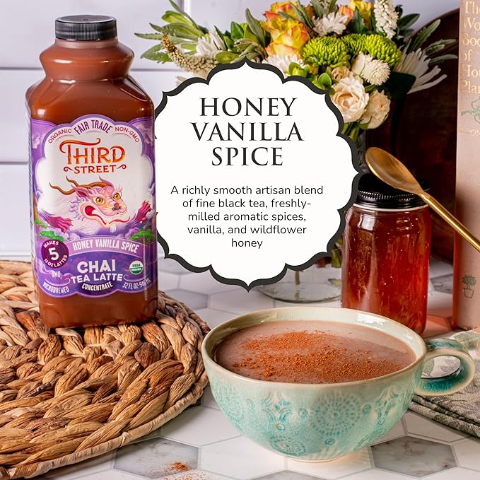 Third Street Inc. Organic Honey Vanilla Spice Chai Concentrated, 32 Fl. Oz., Chai Tea Latte