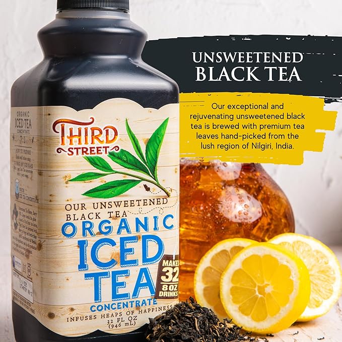 Third Street Inc. Organic Unsweet Black Tea Concentrate, 32 Fl. Oz., Premium Black Tea Concentrate